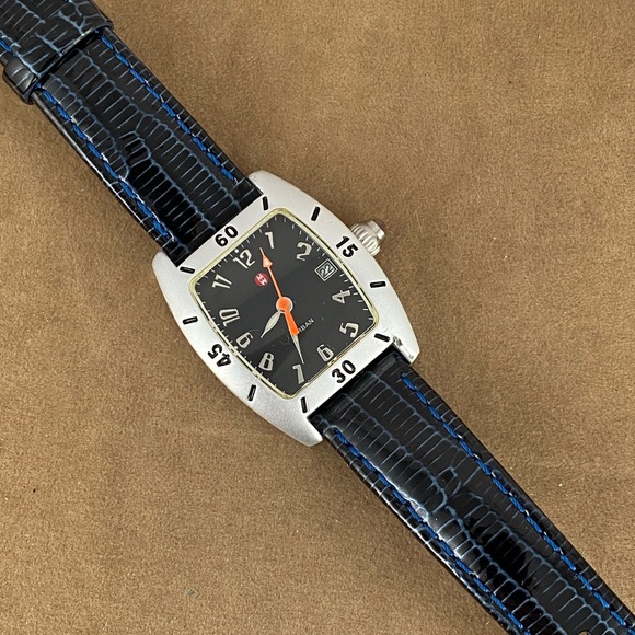 Michele Urban Watch Mini Aluminum Black Dial Blue or Red Strap with Box - Picture 1 of 12